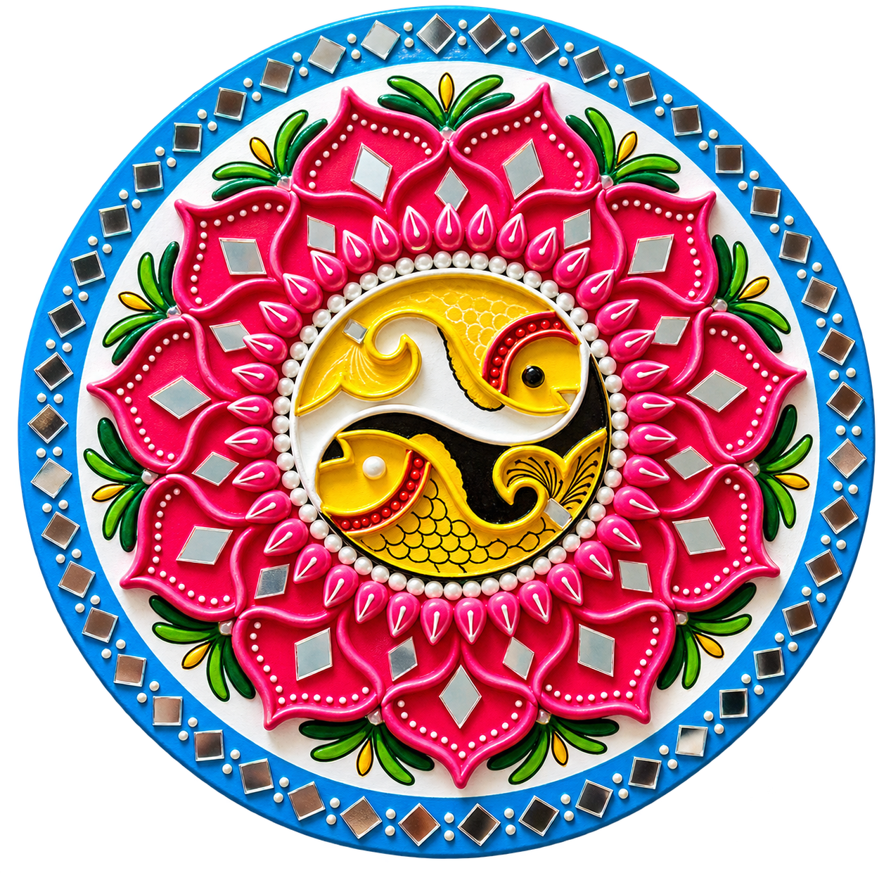 ornate koi yin yang rangoli mandala
